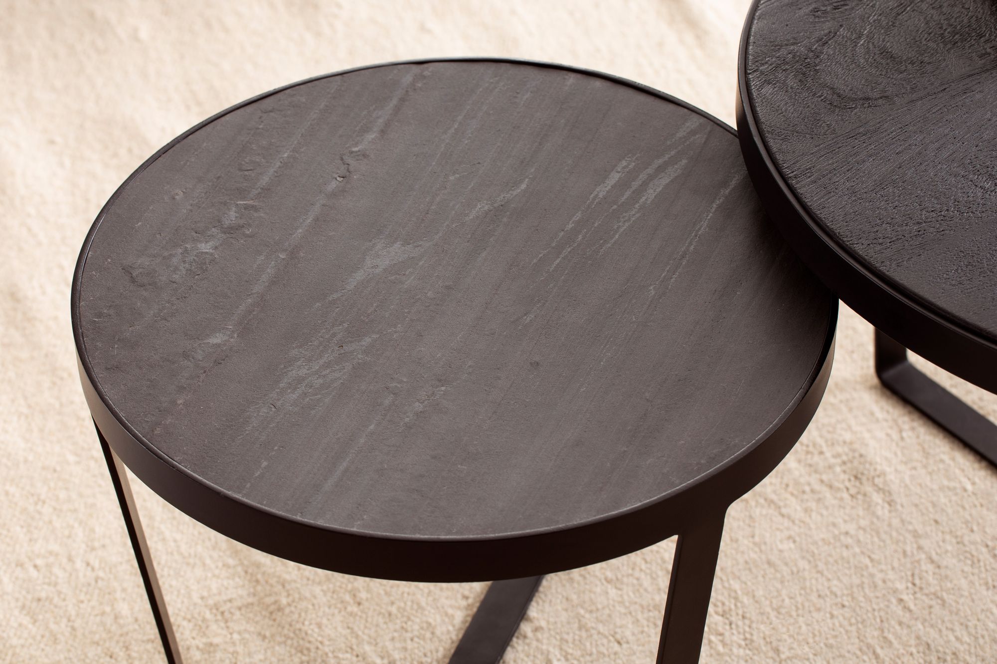 Couchtisch FineBuy Wohnzimmertisch 2er Set Rund Holz / Steinoptik Satztisch – Ansicht 5