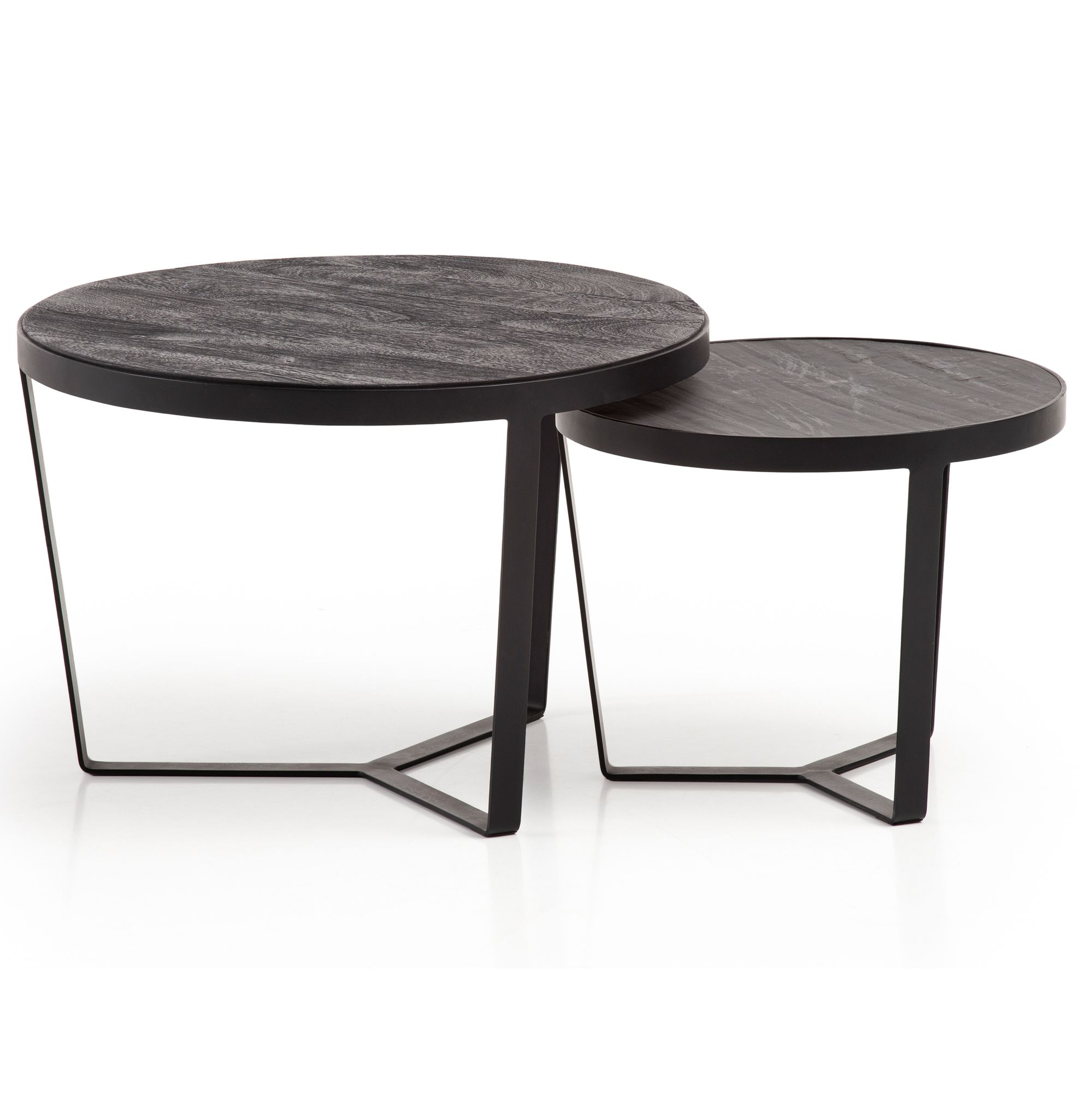 Couchtisch FineBuy Wohnzimmertisch 2er Set Rund Holz / Steinoptik Satztisch – Ansicht 6