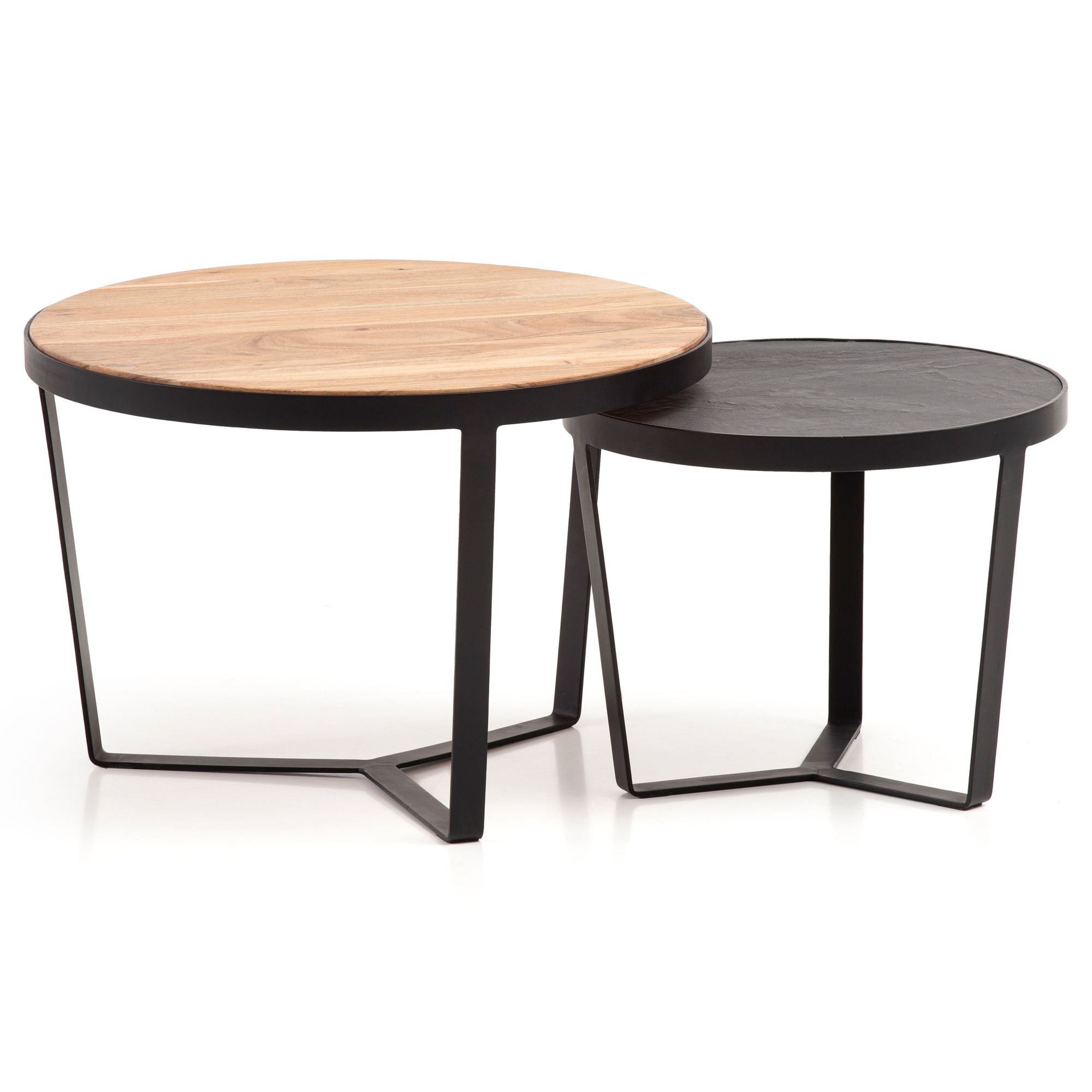 Couchtisch FineBuy Wohnzimmertisch 2er Set Rund Holz / Steinoptik Satztisch – Ansicht 6