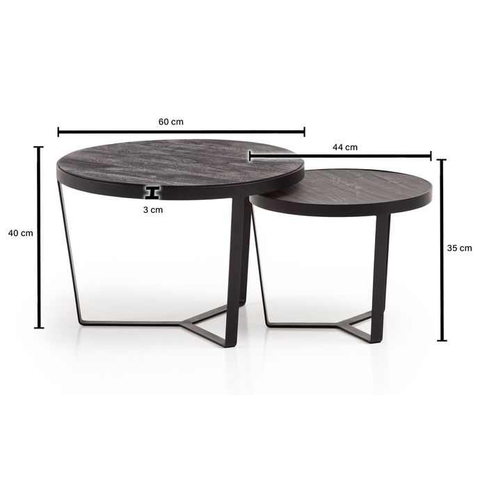 Couchtisch FineBuy Wohnzimmertisch 2er Set Rund Holz / Steinoptik Satztisch – Maßzeichnung