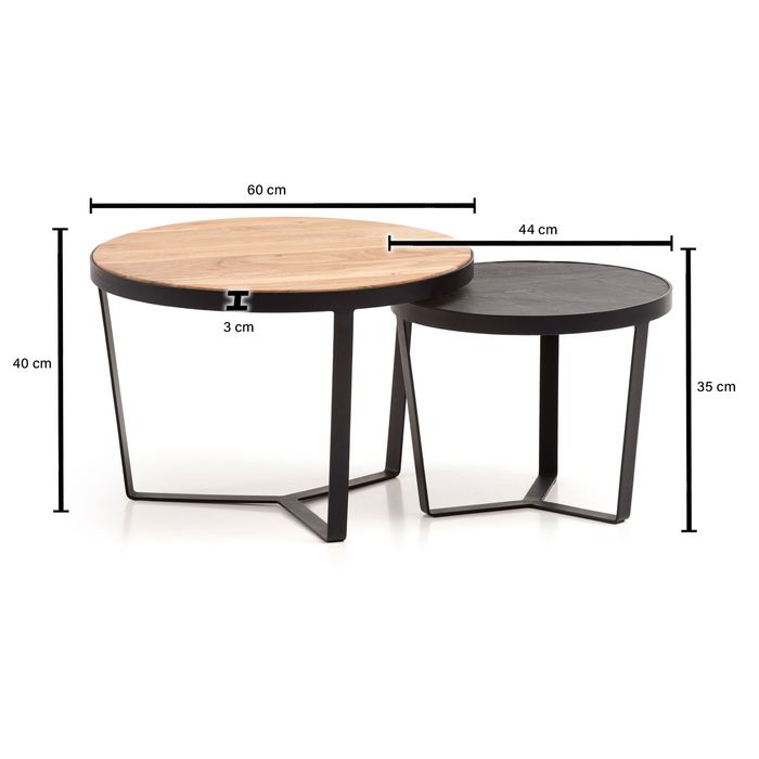 Couchtisch FineBuy Wohnzimmertisch 2er Set Rund Holz / Steinoptik Satztisch – Maßzeichnung