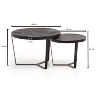 Couchtisch FineBuy Wohnzimmertisch 2er Set Rund Holz / Steinoptik Satztisch – Ansicht 3