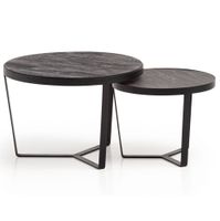 Couchtisch FineBuy Wohnzimmertisch 2er Set Rund Holz / Steinoptik Satztisch – Ansicht 6