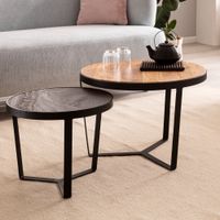 Couchtisch FineBuy Wohnzimmertisch 2er Set Rund Holz / Steinoptik Satztisch – Ansicht 1