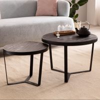Couchtisch FineBuy Wohnzimmertisch 2er Set Rund Holz / Steinoptik Satztisch – Ansicht 1