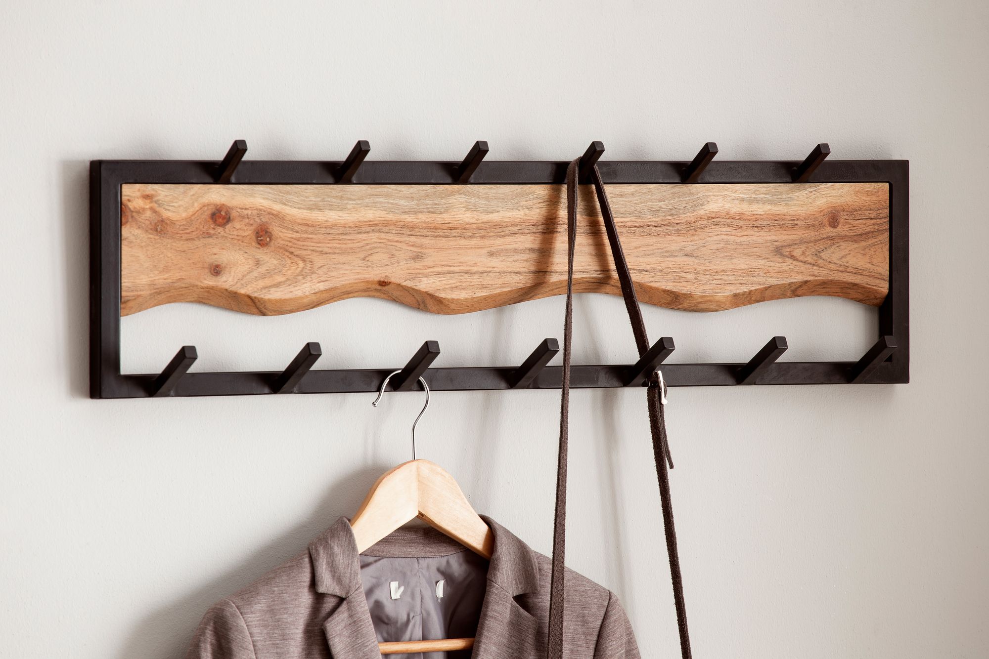 Wandgarderobe FineBuy Hakenleiste Massivholz 80 cm Garderobe Flur Metall Modern – Ansicht 4