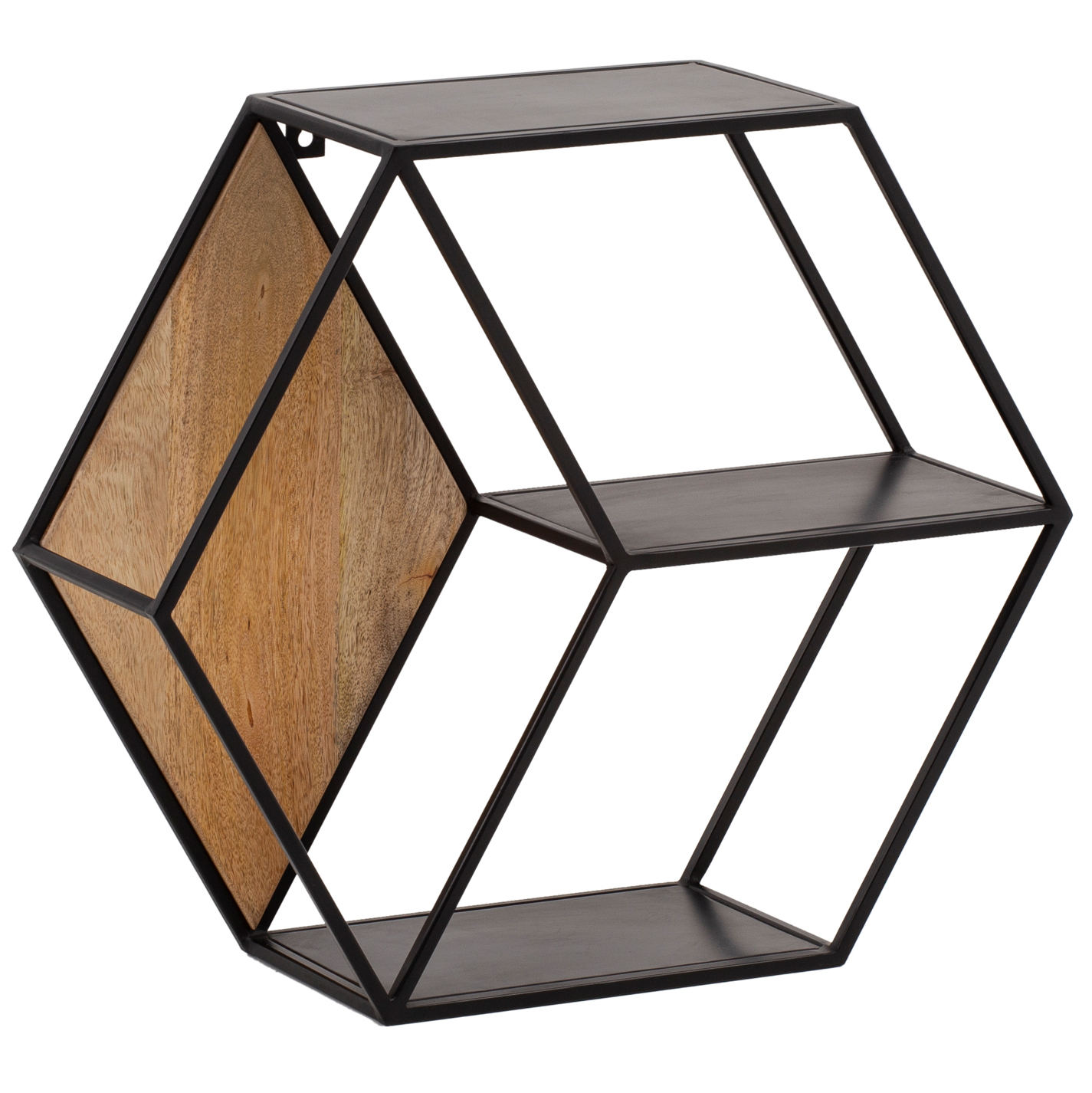Wandregal FineBuy Hängeregal 60x52x20 cm Massivholz Metall Regal Sechseckig – Ansicht 6