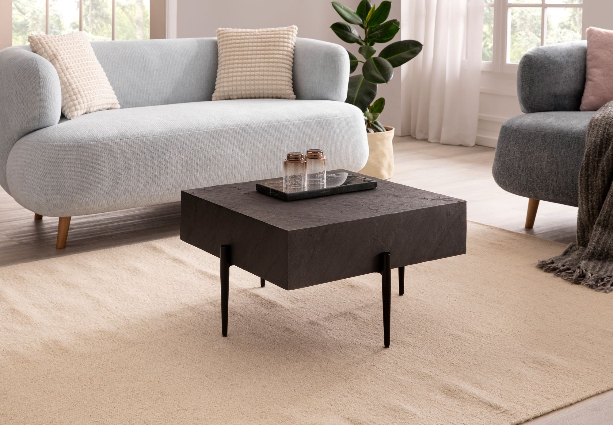 Couchtisch FineBuy Sofatisch Steinoptik Anthrazit 64x64x35 cm Wohnzimmertisch – Ansicht 2