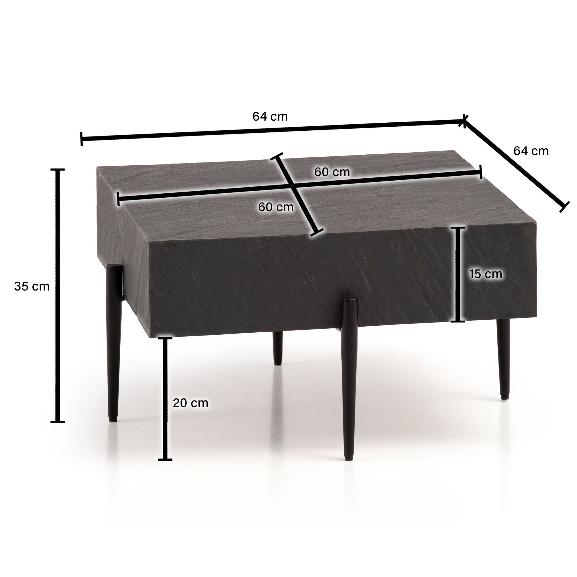 Couchtisch FineBuy Sofatisch Steinoptik Anthrazit 64x64x35 cm Wohnzimmertisch – Ansicht 3