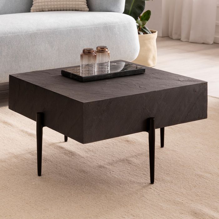 FineBuy Couchtisch 64x64x35 cm Steinoptik / Metall Sofatisch Anthrazit Quadratisch, Design Wohnzimmertisch Kaffeetisch Massiv, Tisch Wohnzimmer Modern 4251757718236