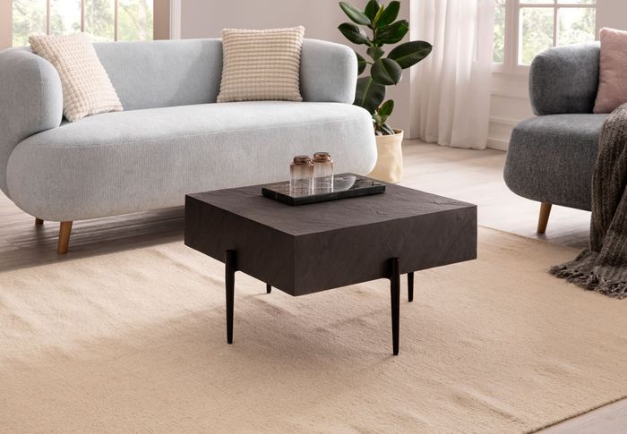 FineBuy Couchtisch 64x64x35 cm Steinoptik / Metall Sofatisch Anthrazit Quadratisch, Design Wohnzimmertisch Kaffeetisch Massiv, Tisch Wohnzimmer Modern 4251757718236
