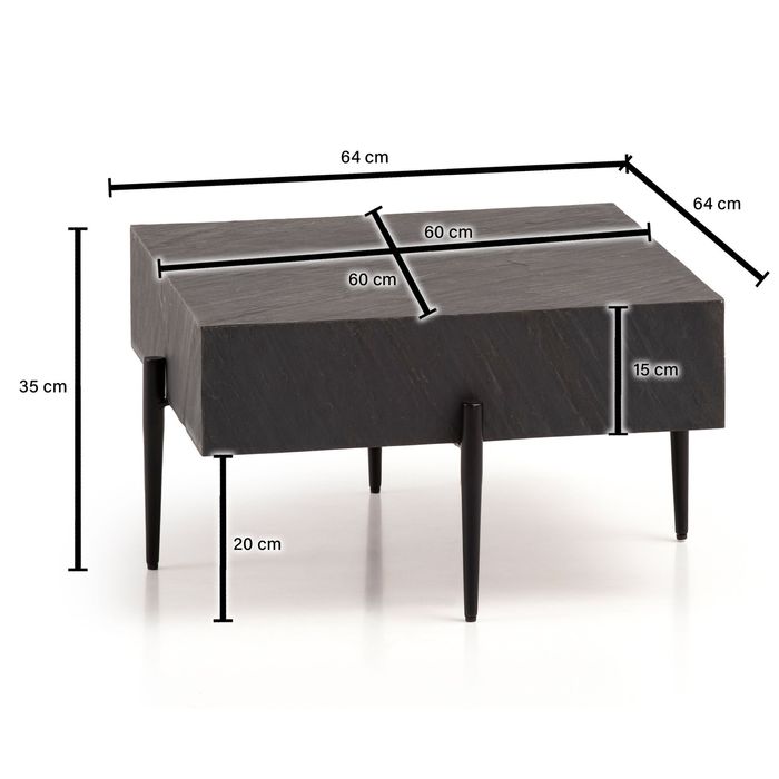 Couchtisch FineBuy Sofatisch Steinoptik Anthrazit 64x64x35 cm Wohnzimmertisch – Maßzeichnung