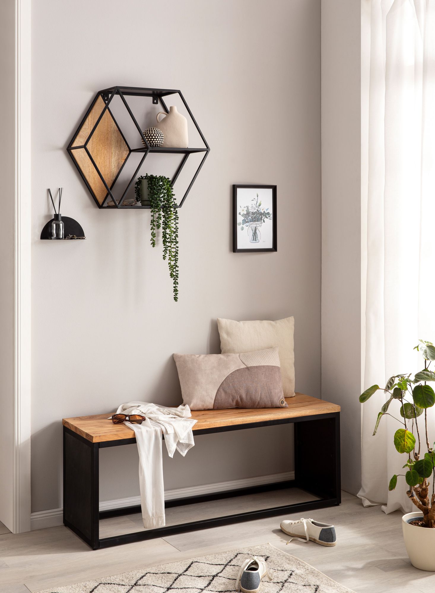 Massivholz Sitzbank 120 cm Akazie - Design Bank - Garderobenbank - Bettbank – Ansicht 2
