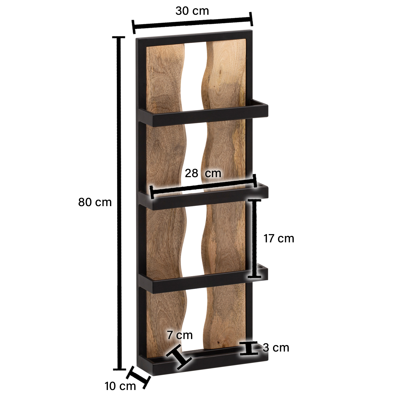 Wandregal FineBuy Hängeregal 30x80x10 cm Massivholz Metall Regal Industrial – Ansicht 3