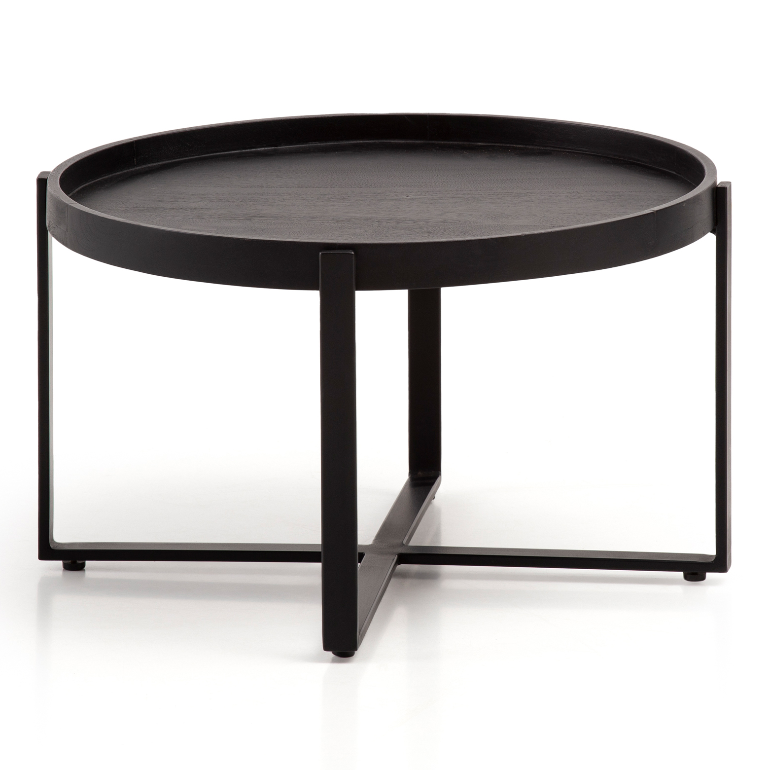 Couchtisch FineBuy Sofatisch Massivholz Schwarz 60x60x35 cm Wohnzimmertisch Rund – Ansicht 6