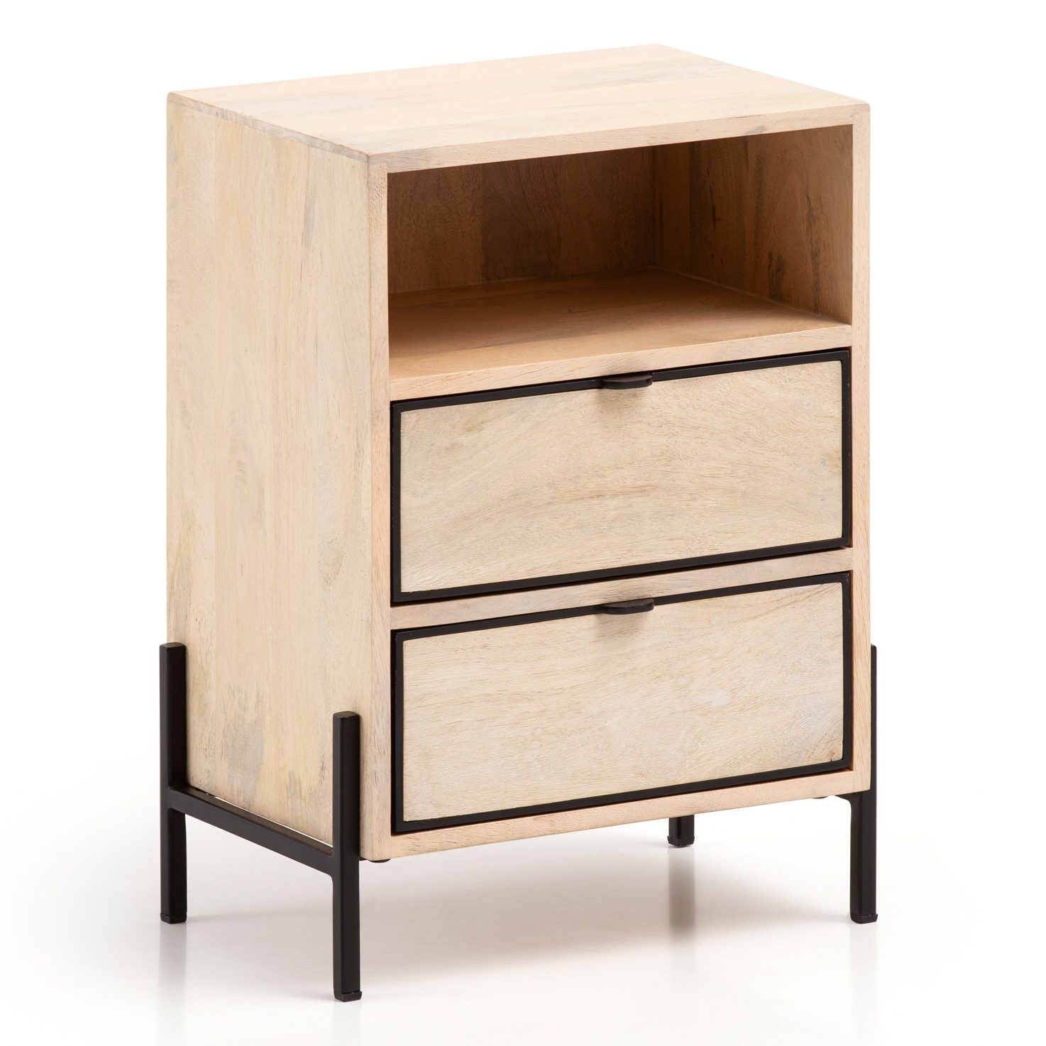 Nachttisch Whitewash Massivholz 2 Schubladen Nachtkonsole Design Nachtkästchen – Ansicht 6