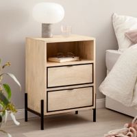 Nachttisch Whitewash Massivholz 2 Schubladen Nachtkonsole Design Nachtkästchen – Ansicht 1