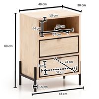Nachttisch Whitewash Massivholz 2 Schubladen Nachtkonsole Design Nachtkästchen – Ansicht 3