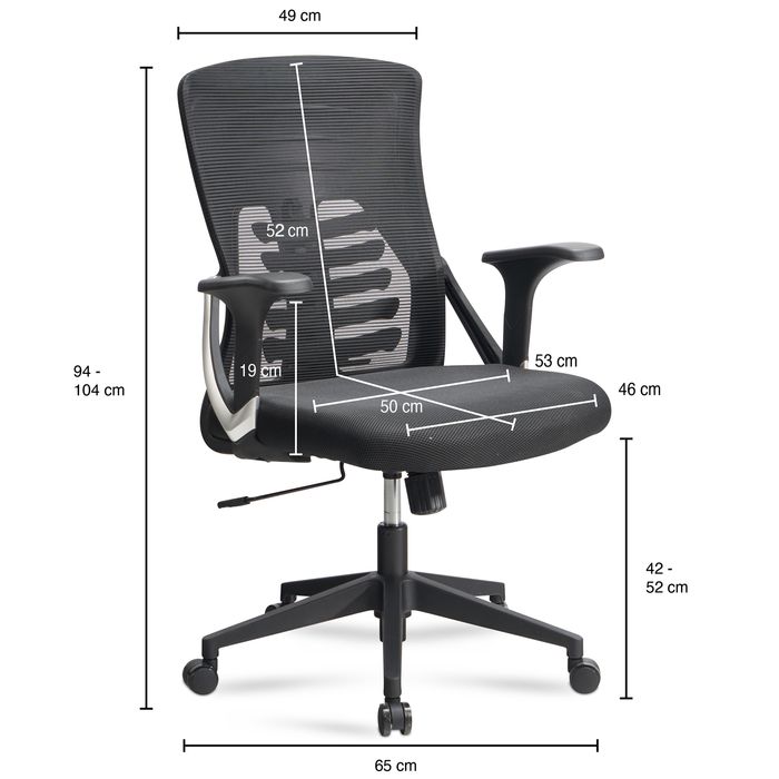 Bürostuhl FineBuy Schreibtischstuhl Mesh Drehstuhl Ergonomisch Stoff 120 kg – Maßzeichnung