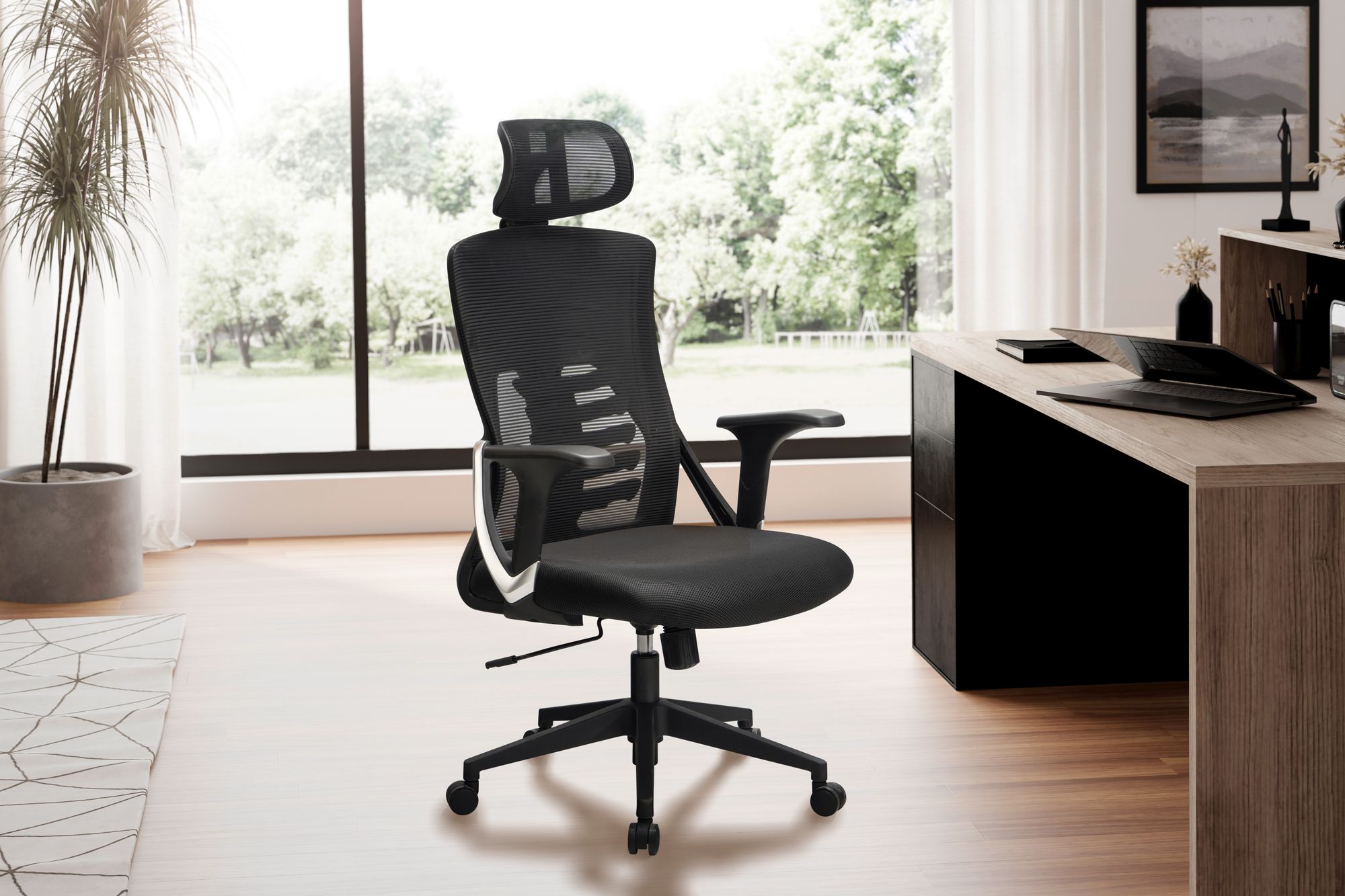 Bürostuhl FineBuy Schreibtischstuhl Mesh Schwarz Drehstuhl Ergonomisch 120 kg – Ansicht 2