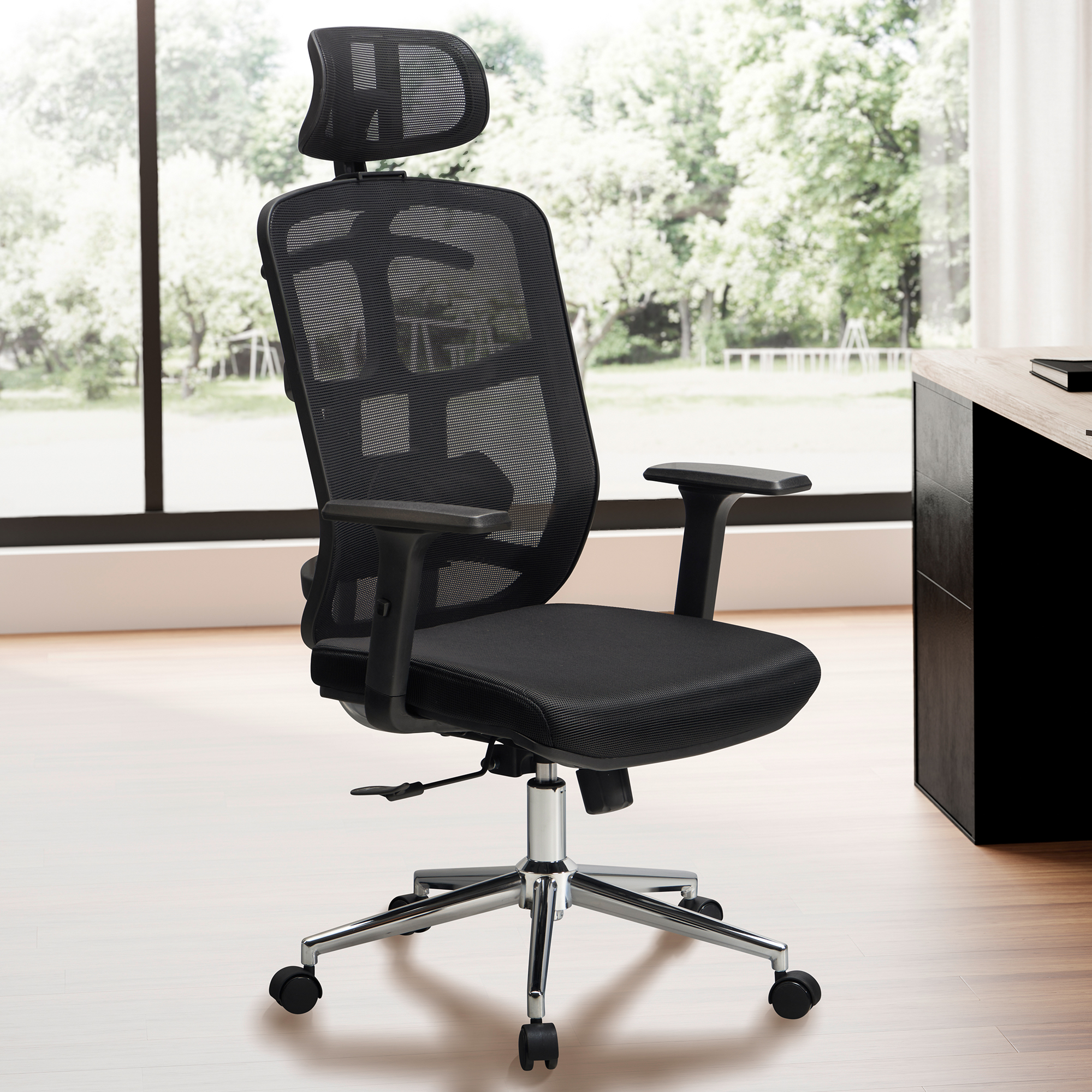 Bürostuhl FineBuy Schreibtischstuhl Mesh Schwarz Drehstuhl Ergonomisch 120 kg – Ansicht 1