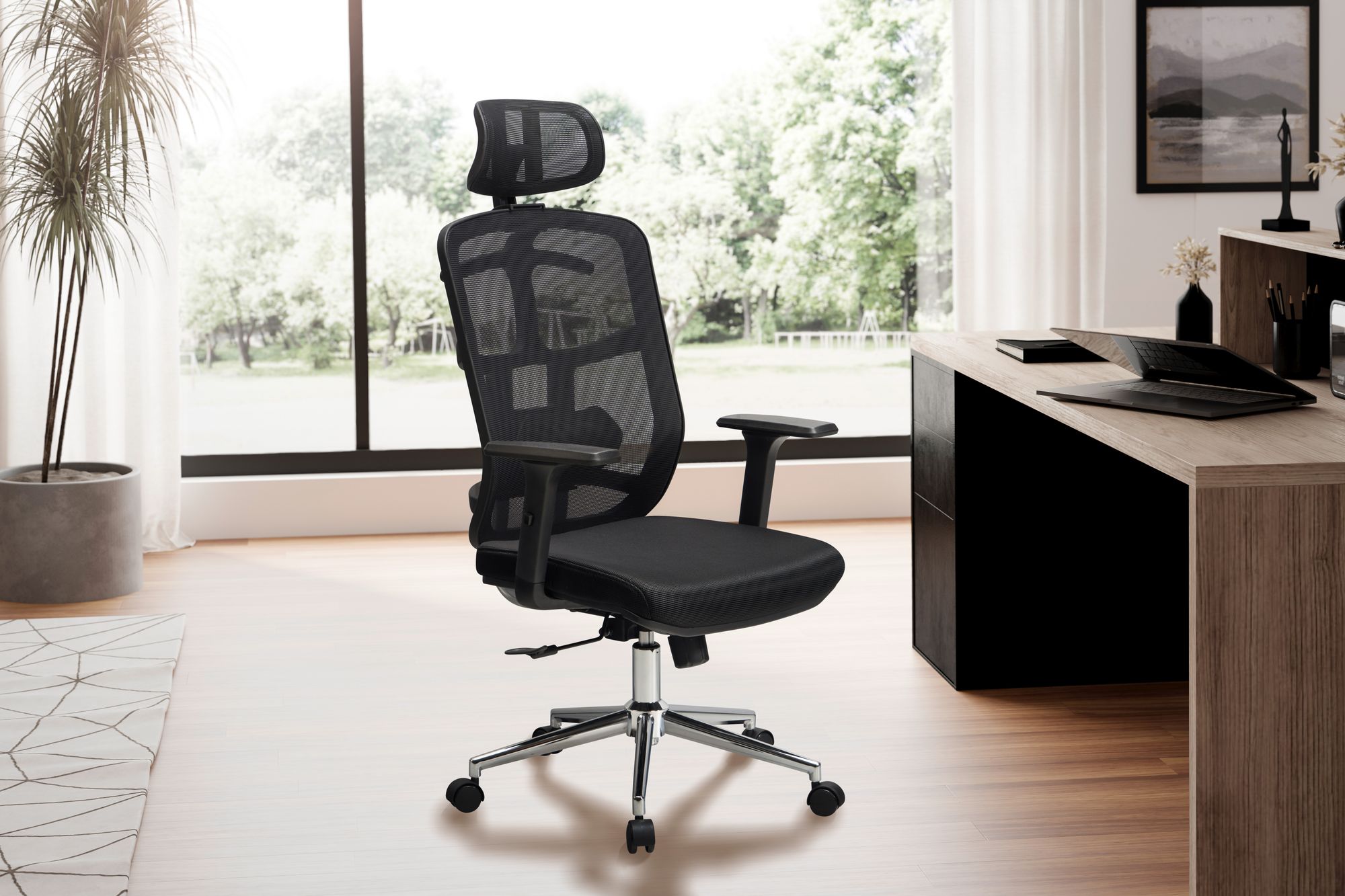 Bürostuhl FineBuy Schreibtischstuhl Mesh Schwarz Drehstuhl Ergonomisch 120 kg – Ansicht 2