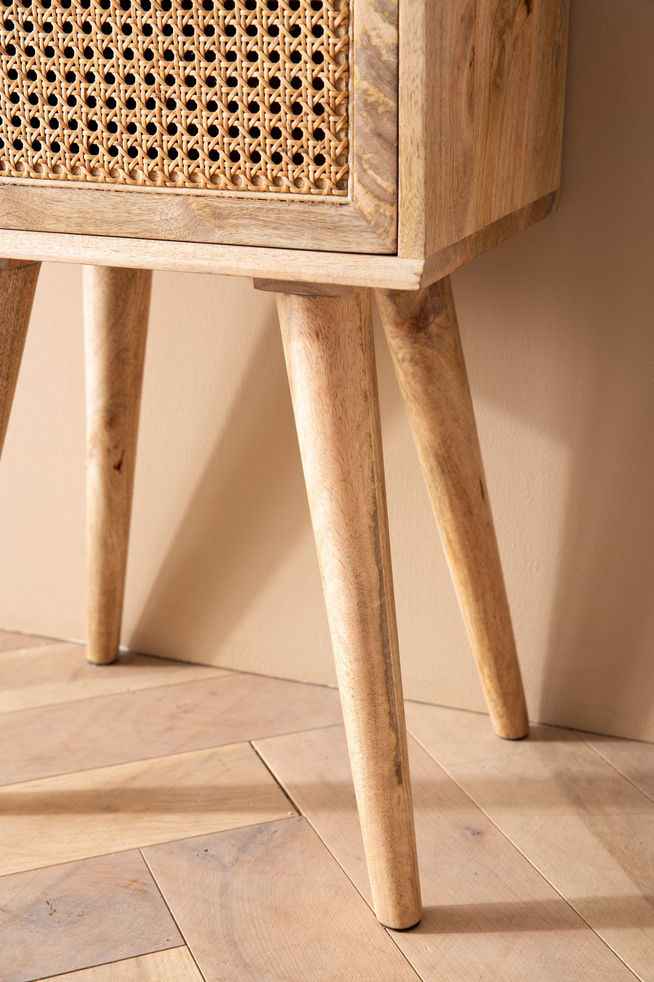 Nachtkonsole Massivholz Rattan & Schublade Nachttisch Boho Design Nachtkästchen – Ansicht 5