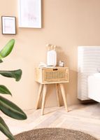 Nachtkonsole Massivholz Rattan & Schublade Nachttisch Boho Design Nachtkästchen – Ansicht 2