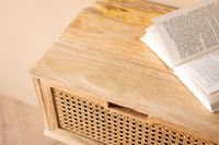 Nachtkonsole Massivholz Rattan & Schublade Nachttisch Boho Design Nachtkästchen – Ansicht 4