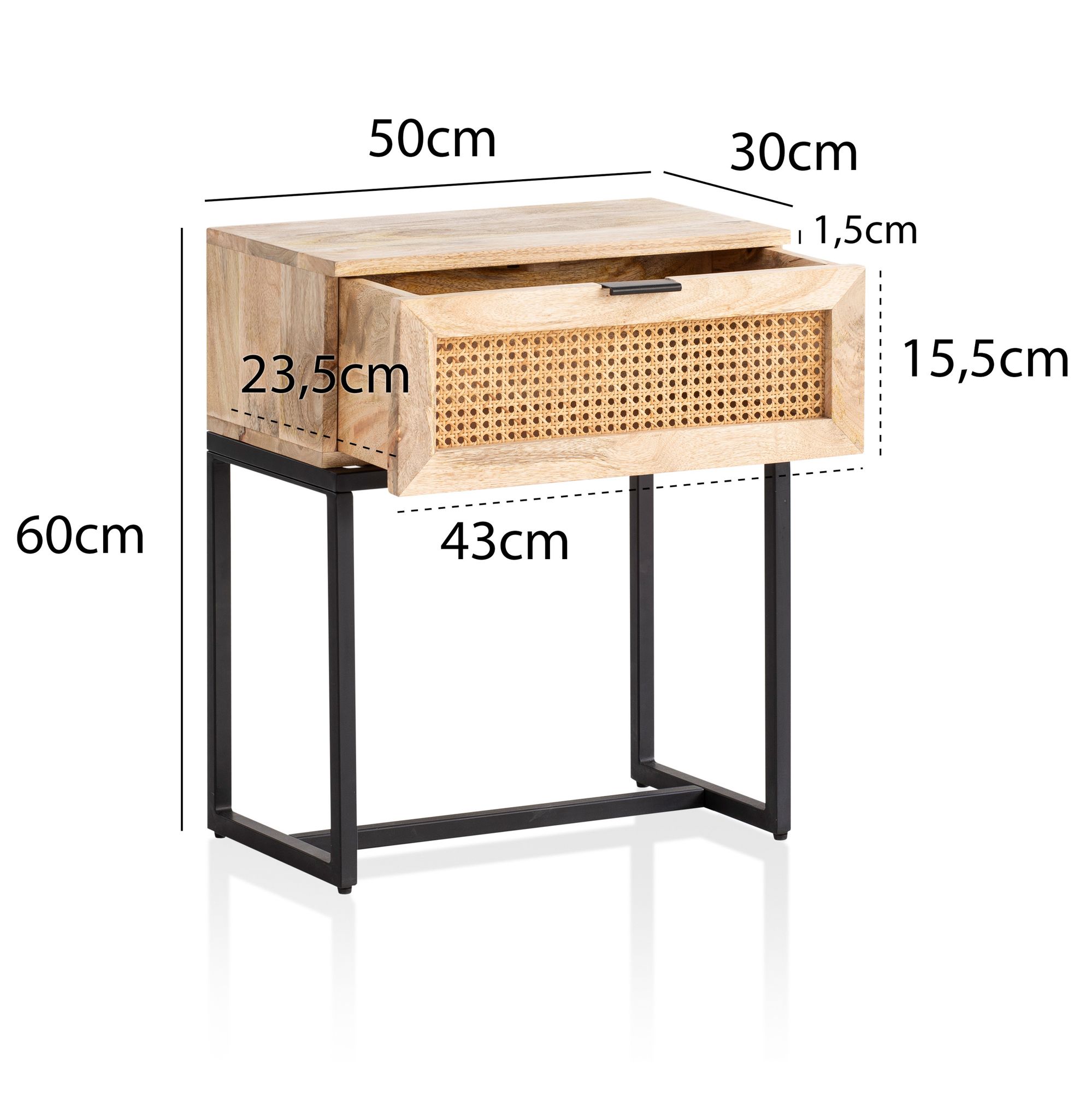 Nachtkonsole Massivholz Rattan Nachttisch Schublade Nachtkästchen Boxspringbett – Ansicht 3
