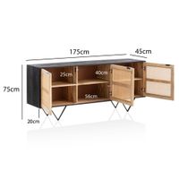 Massivholz Sideboard 175cm Mango Design Kommode mit 3 Rattan Wiener Geflecht Türen Schwarz – Ansicht 3
