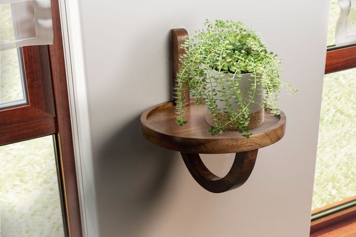 FineBuy Wandregal 30x33x30 cm Mango Massivholz Hängeregal Rund Modern, Design Nachttisch für die Wand, Regal Hängend, Akzentregal Wohnzimmer 4251757719615