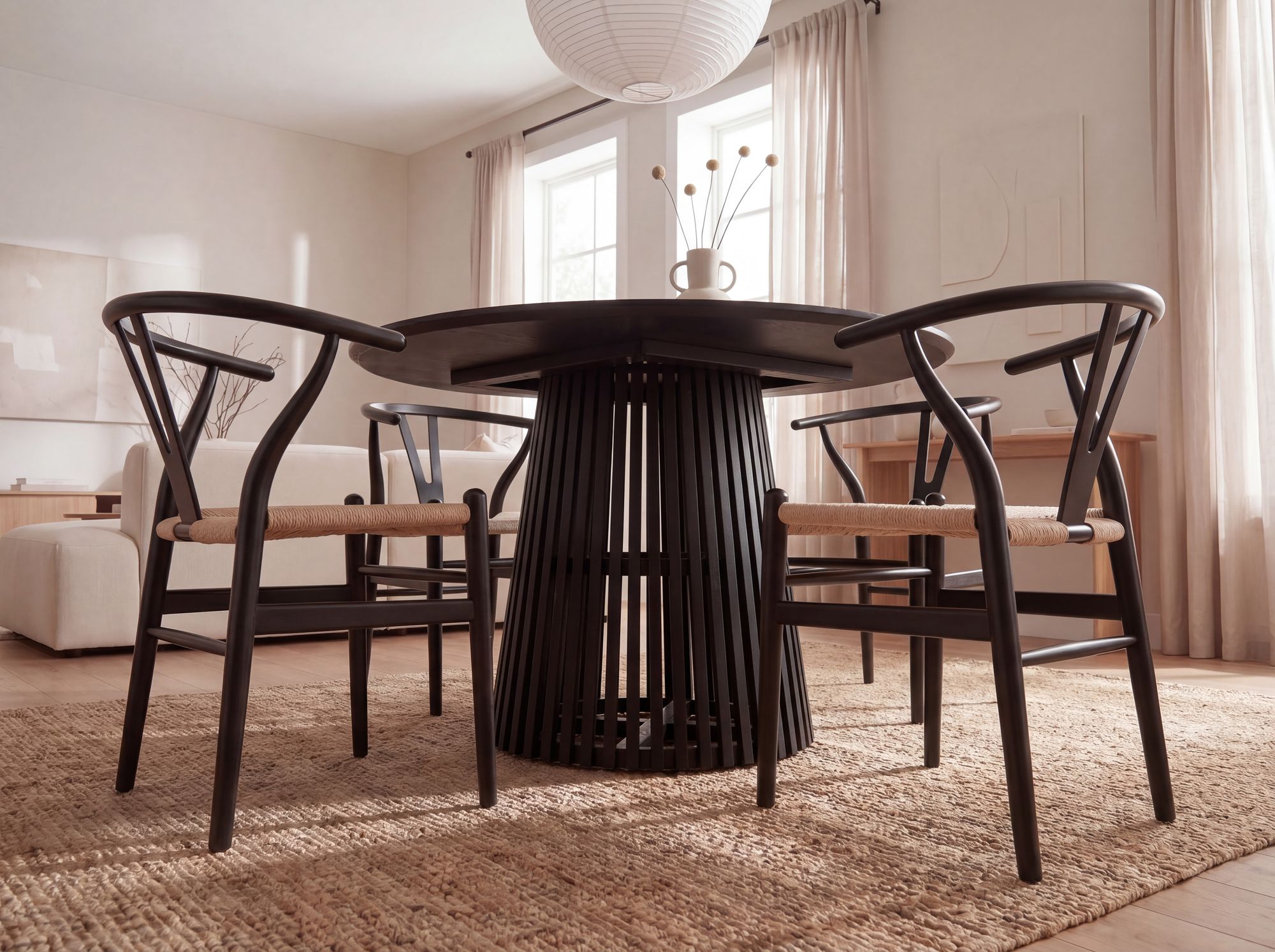 Esstisch rund Ø 120 Massivholz Schwarz Esszimmertisch Design Küchentisch massiv – Ansicht 7