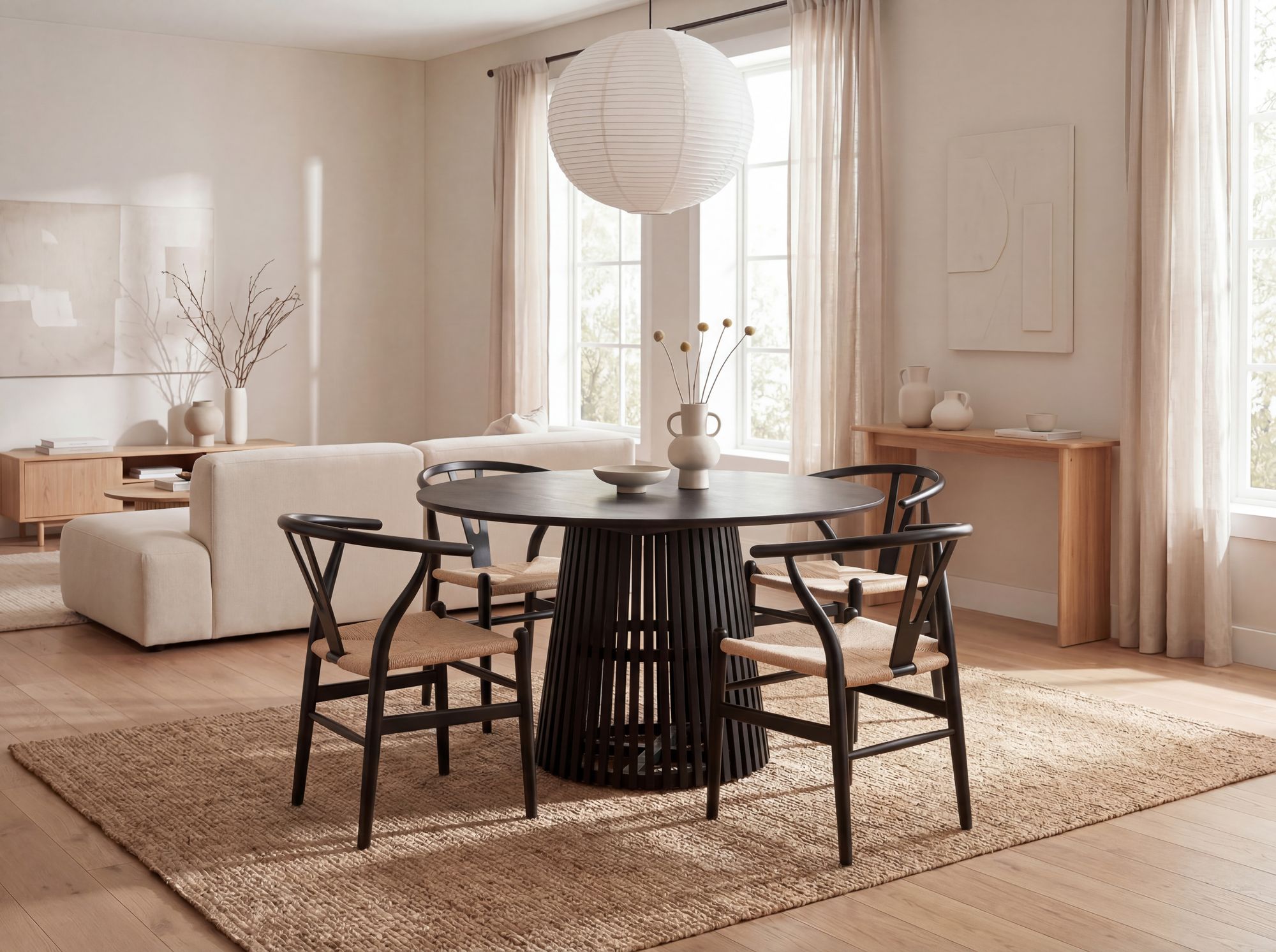Esstisch rund Ø 120 Massivholz Schwarz Esszimmertisch Design Küchentisch massiv – Ansicht 2