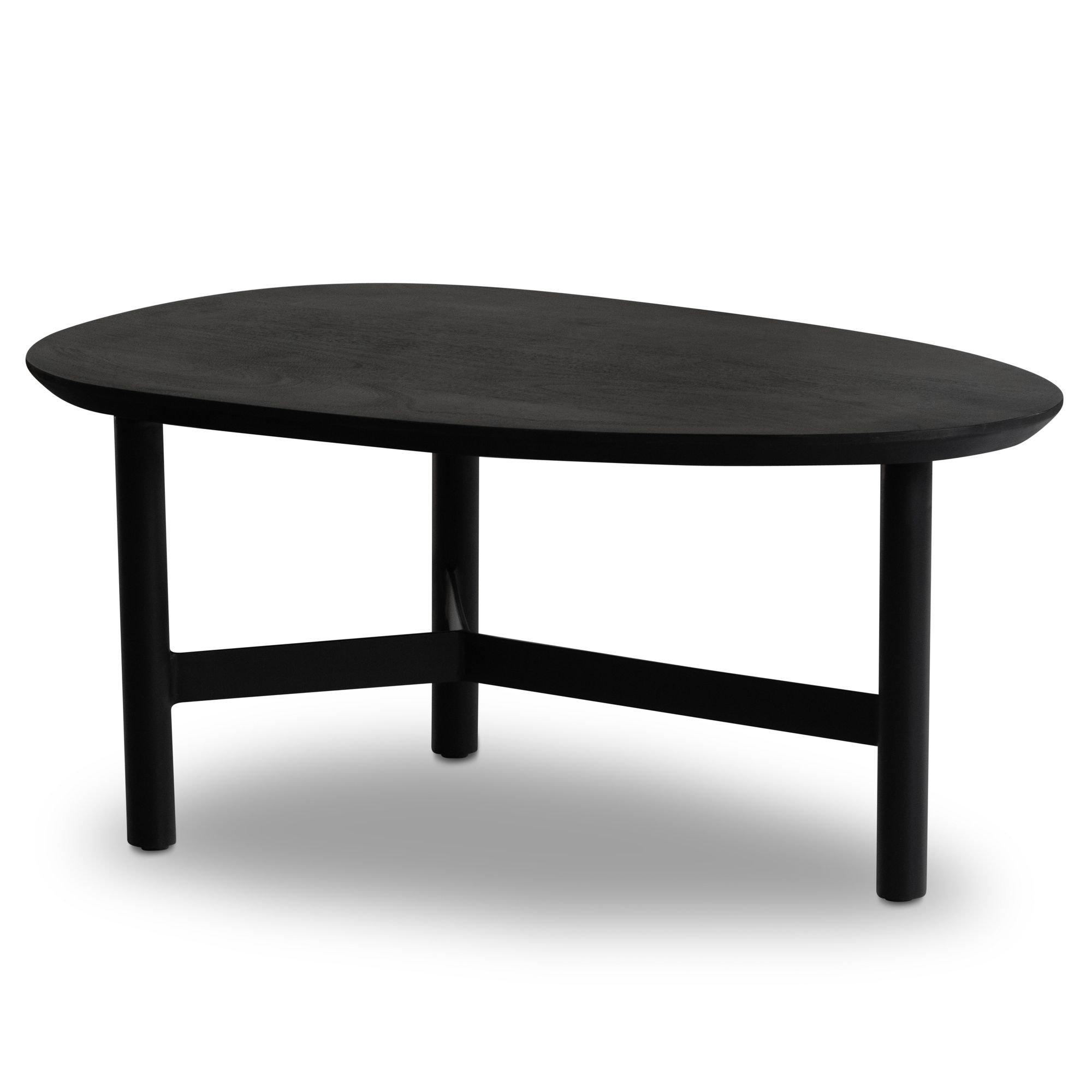 Couchtisch 80cm nierenförmig Massivholz schwarz Wohnzimmertisch Metallgestell – Ansicht 6