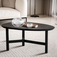 Couchtisch 80cm nierenförmig Massivholz schwarz Wohnzimmertisch Metallgestell – Ansicht 1