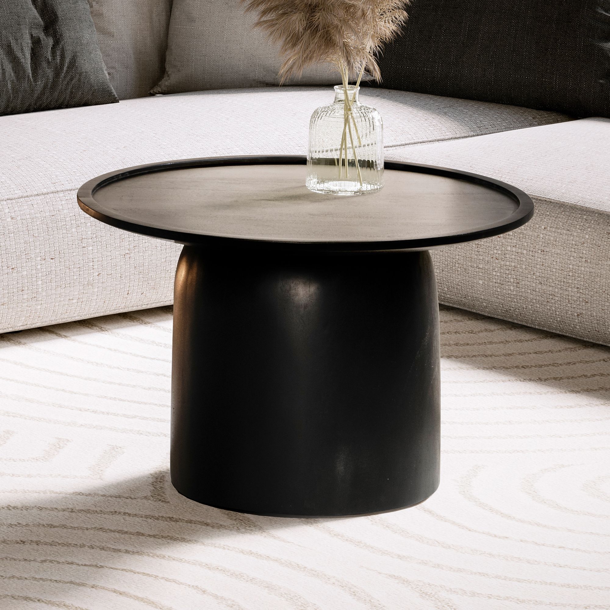 Couchtisch FineBuy Sofatisch Massivholz Schwarz 60x60x40 cm Wohnzimmertisch Rund – Ansicht 1