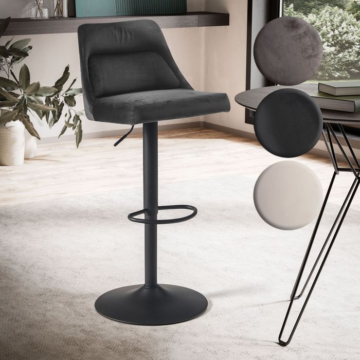 FineBuy Barhocker Samt Hocker mit Lehne 86 - 106 cm, Küchenhocker Höhenverstellbar Modern 100 kg, Design Barstuhl Tresenhocker mit Metall-Trompetenfuß, Bistrohocker Gepolstert