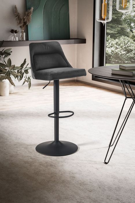 FineBuy Barhocker Samt Hocker mit Lehne 86 - 106 cm, Küchenhocker Höhenverstellbar Modern 100 kg, Design Barstuhl Tresenhocker mit Metall-Trompetenfuß, Bistrohocker Gepolstert