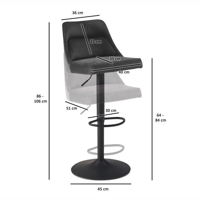 Barhocker FineBuy Küchenhocker Samt Hocker Bistrohocker Drehbar Barstuhl Modern – Maßzeichnung