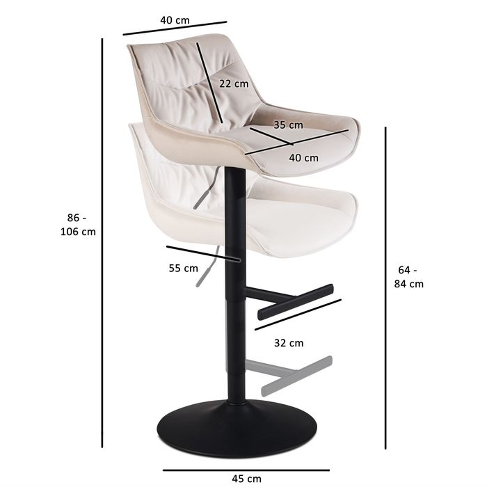 Barhocker FineBuy Küchenhocker Samt Hocker Bistrohocker Drehbar Barstuhl Modern – Maßzeichnung