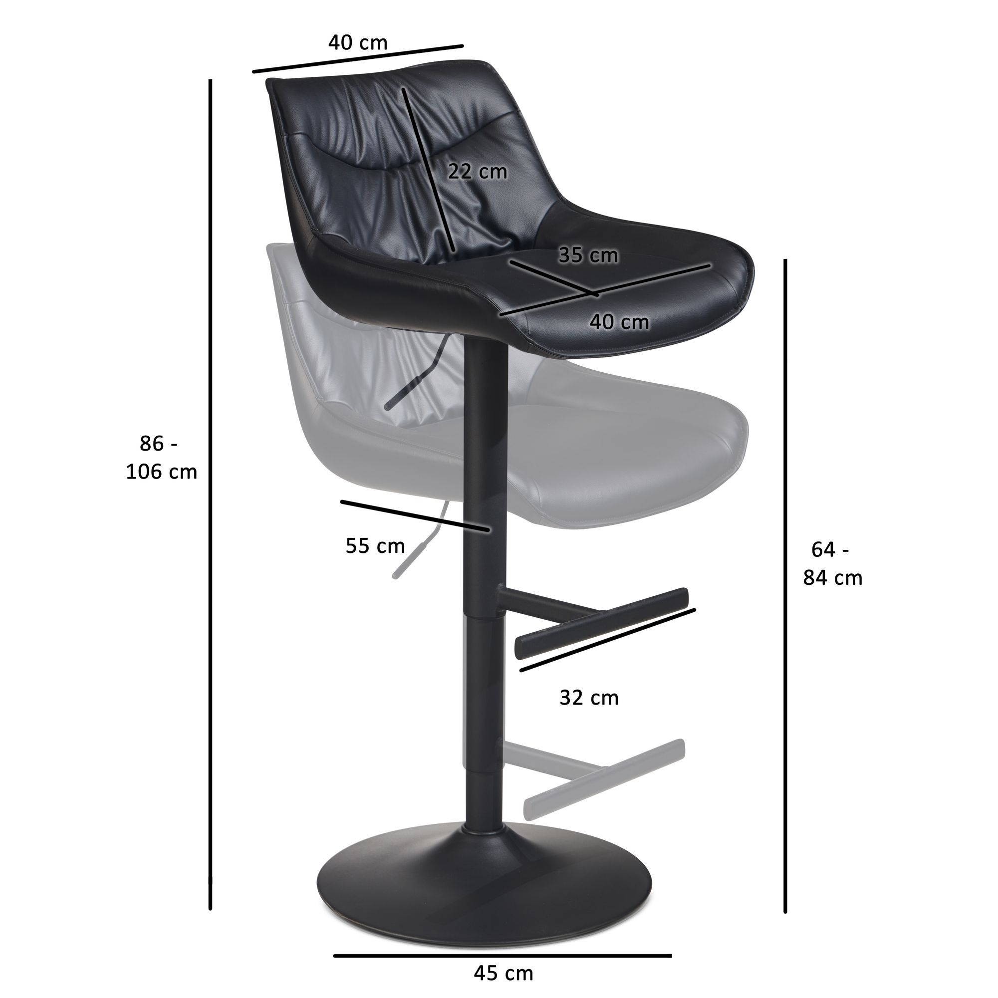 Barhocker FineBuy Küchenhocker Kunstleder Schwarz Hocker Bistrohocker Barstuhl – Ansicht 3