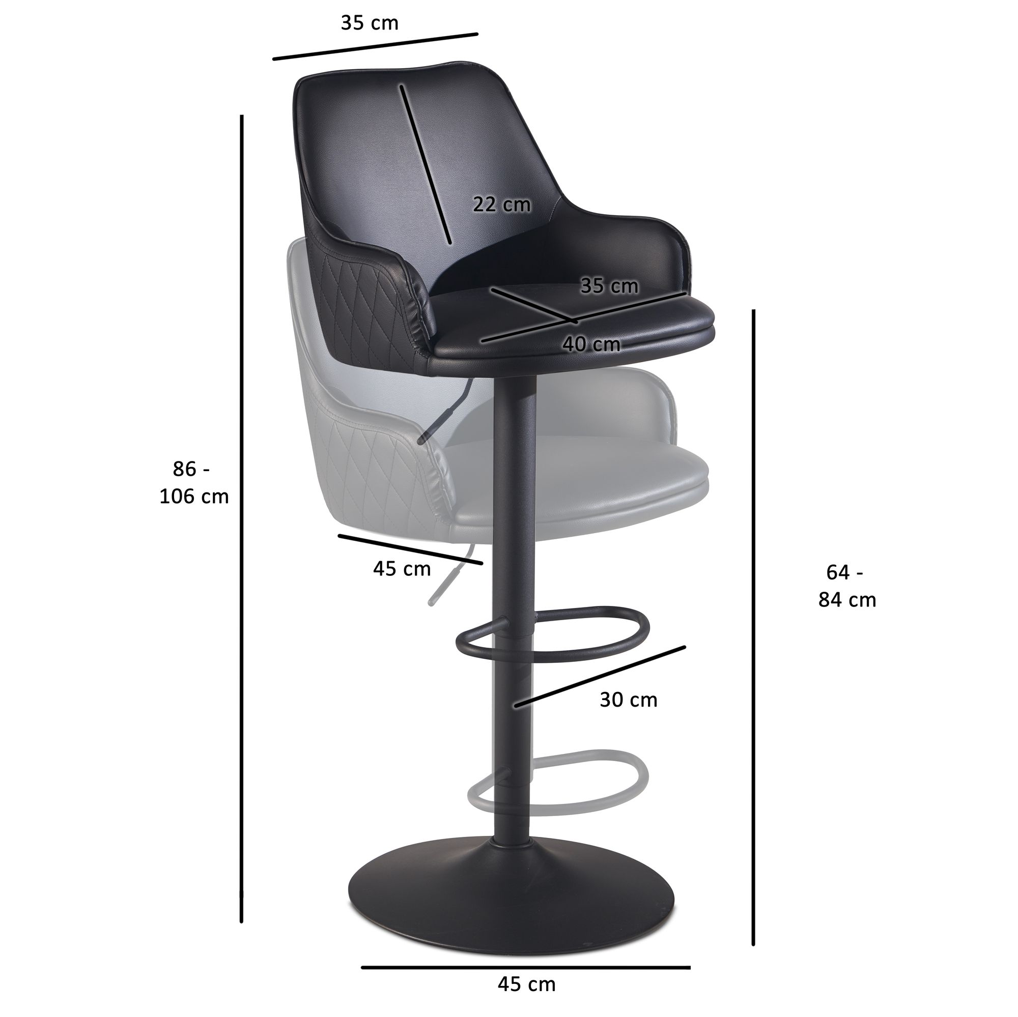 Barhocker FineBuy Küchenhocker Kunstleder Schwarz Hocker Bistrohocker Barstuhl – Ansicht 3