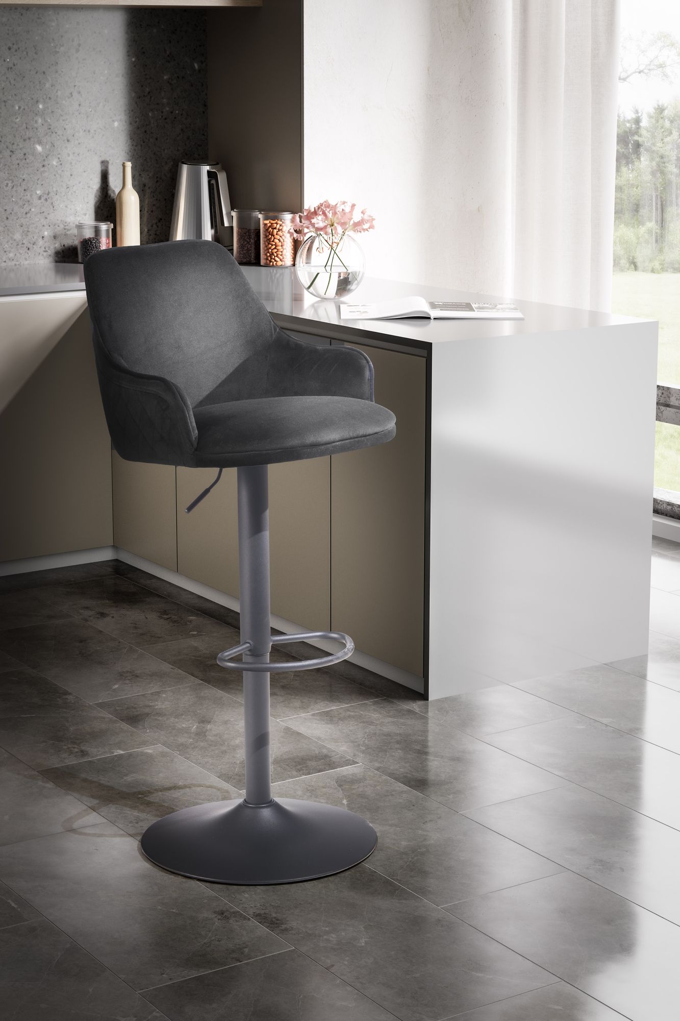 Barhocker FineBuy Küchenhocker Samt Hocker Bistrohocker Barstuhl Drehbar Modern – Ansicht 2