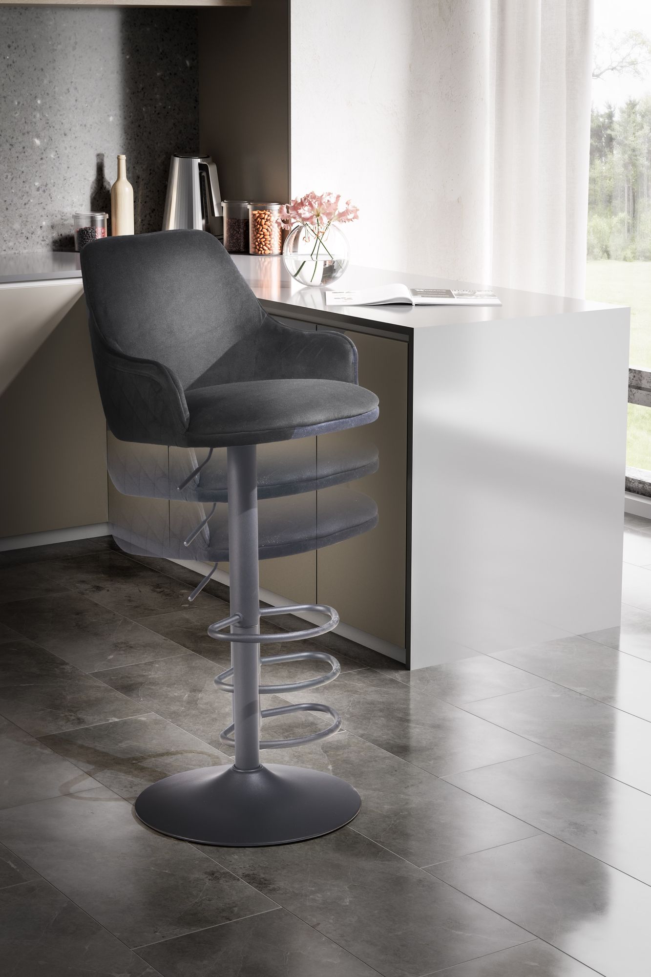 Barhocker FineBuy Küchenhocker Samt Hocker Bistrohocker Barstuhl Drehbar Modern – Ansicht 4
