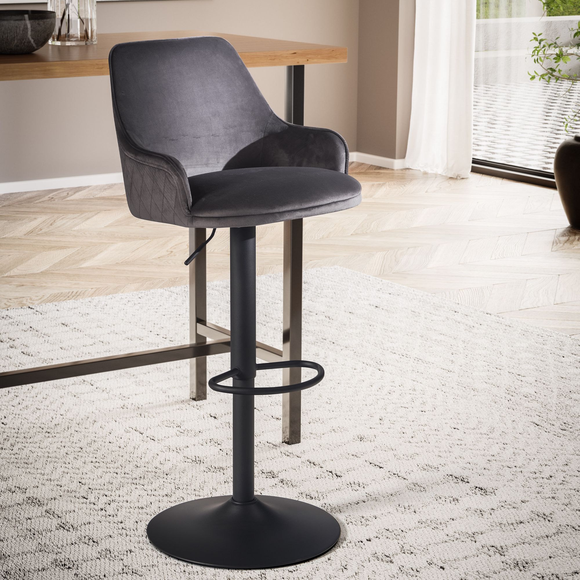 Barhocker FineBuy Küchenhocker Samt Hocker Bistrohocker Barstuhl Drehbar Modern – Ansicht 1