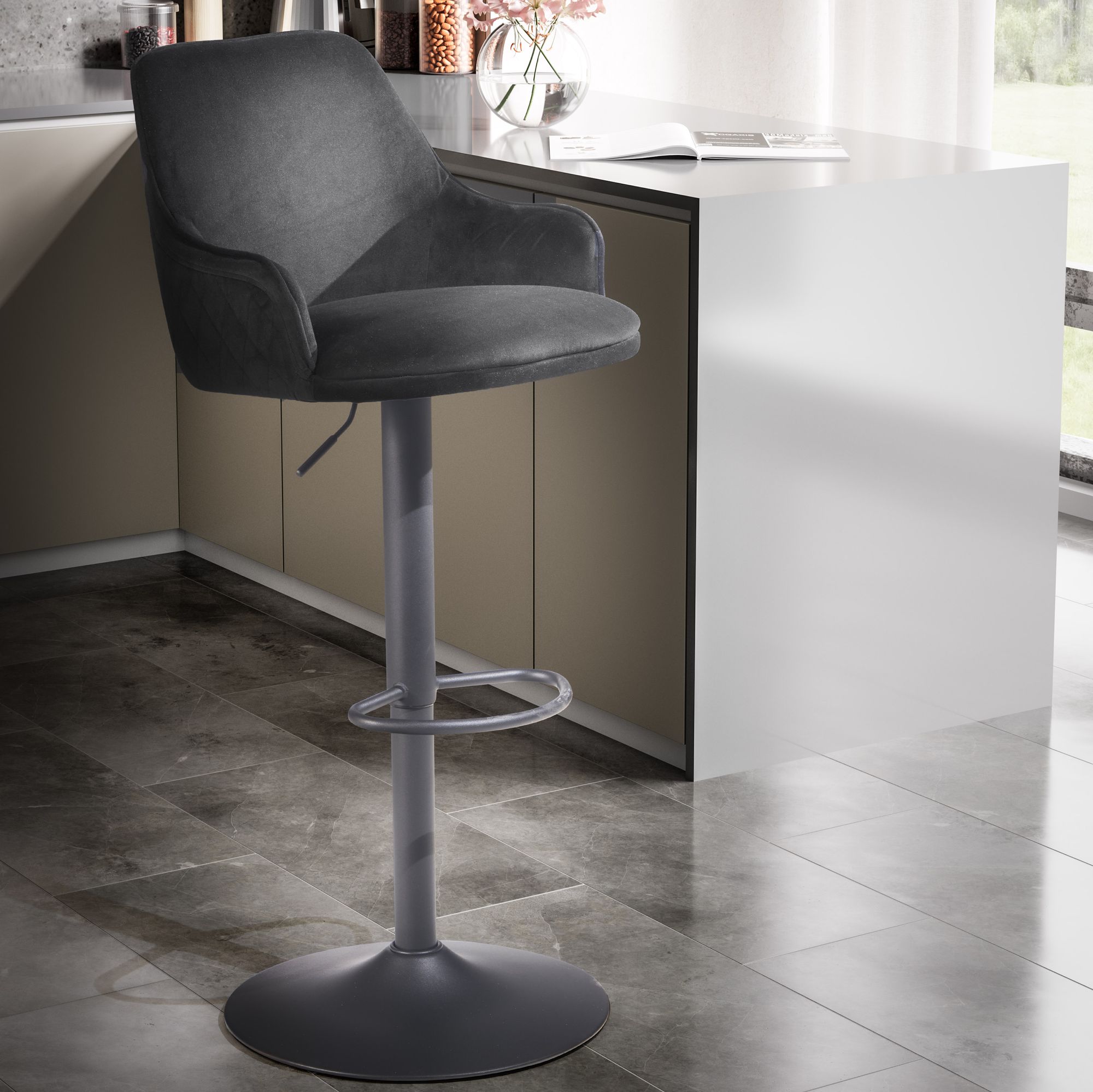 Barhocker FineBuy Küchenhocker Samt Hocker Bistrohocker Barstuhl Drehbar Modern – Ansicht 1
