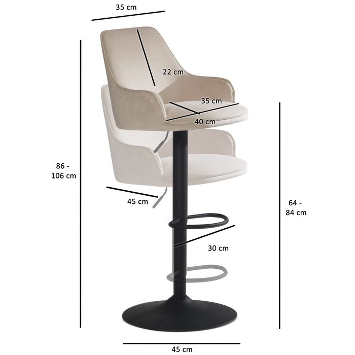 Barhocker FineBuy Küchenhocker Samt Hocker Bistrohocker Barstuhl Drehbar Modern – Maßzeichnung