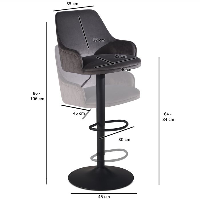 Barhocker FineBuy Küchenhocker Samt Hocker Bistrohocker Barstuhl Drehbar Modern – Maßzeichnung