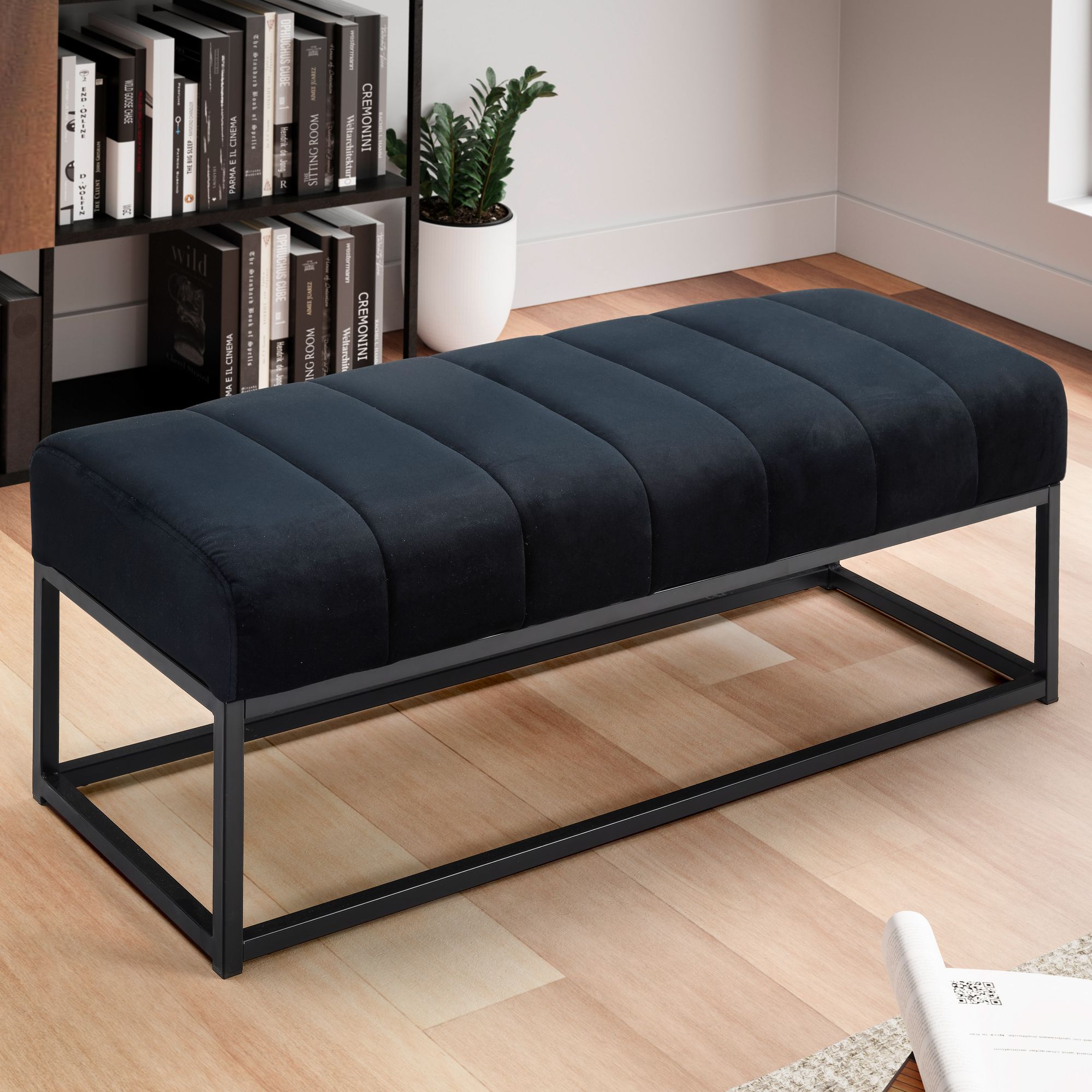 Sitzbank FineBuy Polsterbank Samt 108 cm Bettbank Flurbank Modern Bank Garderobe – Ansicht 1
